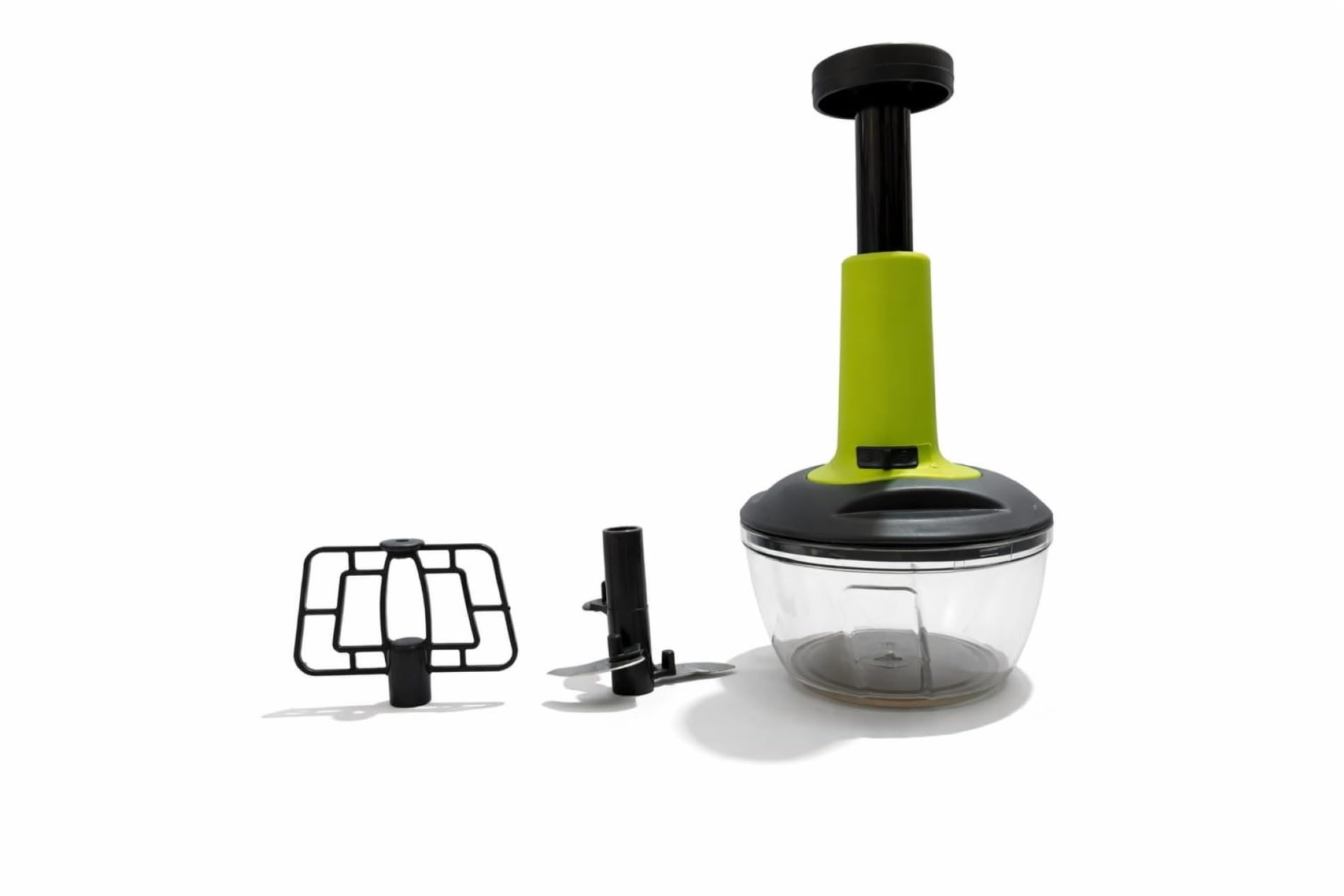lxve 650 ml premium multi-color 2 in 1 push chopper for kitchen with 3 stainless blades & whipping blade | manual hand press vegetables, onion, garlic, fruits & nut cutter, food processor set