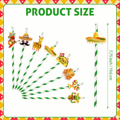 24 pitillos desechables de papel para fiesta temática mexicana miniatura 3