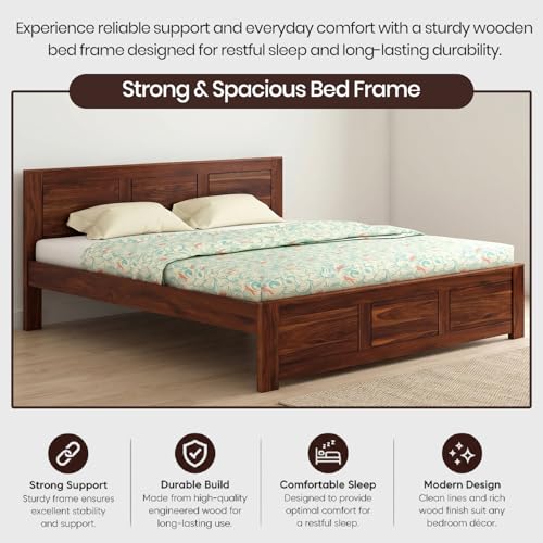 Image of WOODLAB Furniture Solid Sheesham Wood King Size Bed Without Storage Wooden Double Bed Furniture for Bedroom Living Room Home (Honey Finish)