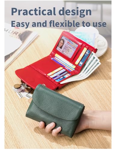 Unisex Pebble Leather Wallet Soft Small Leather Wallet for Women Men Relevantk RFID Anti-Theft Protection Large Capacity Coin Purse Card Holder (Beige)4