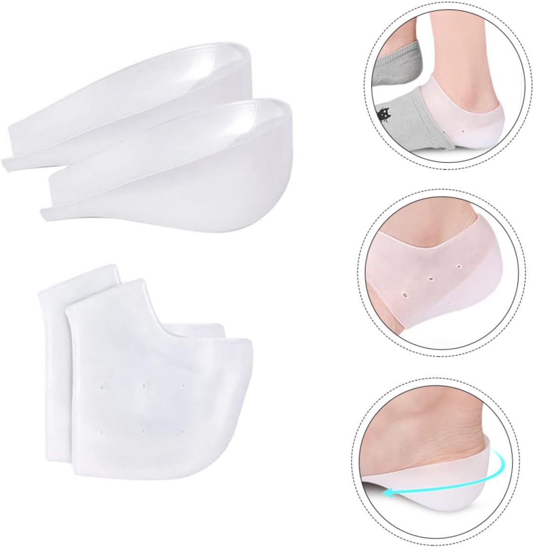 Heel Lift Insole and Breathable Heel Protector Set with Holes, 3cm Height Increase Cushion for Foot Relief and Shoe Slip Prevention, Comfortable Inner Height Insoles for Men