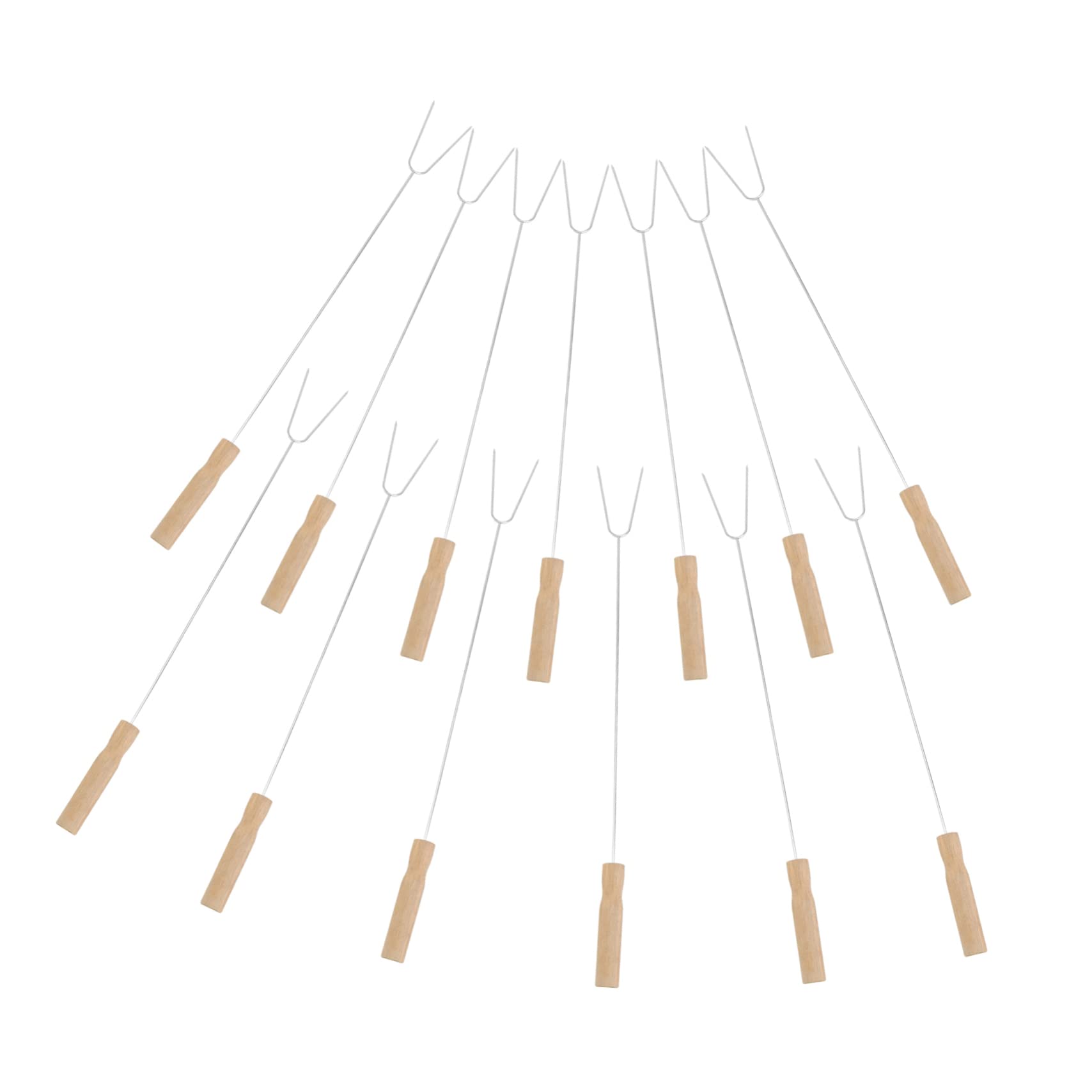 VICASKY 15Pcs Wooden Handle Barbecue Fork Durable Stainless Steel Bbq Forks for Safe Outdoor Roasting for Kebab Skewers and Marshmallow Cooking
