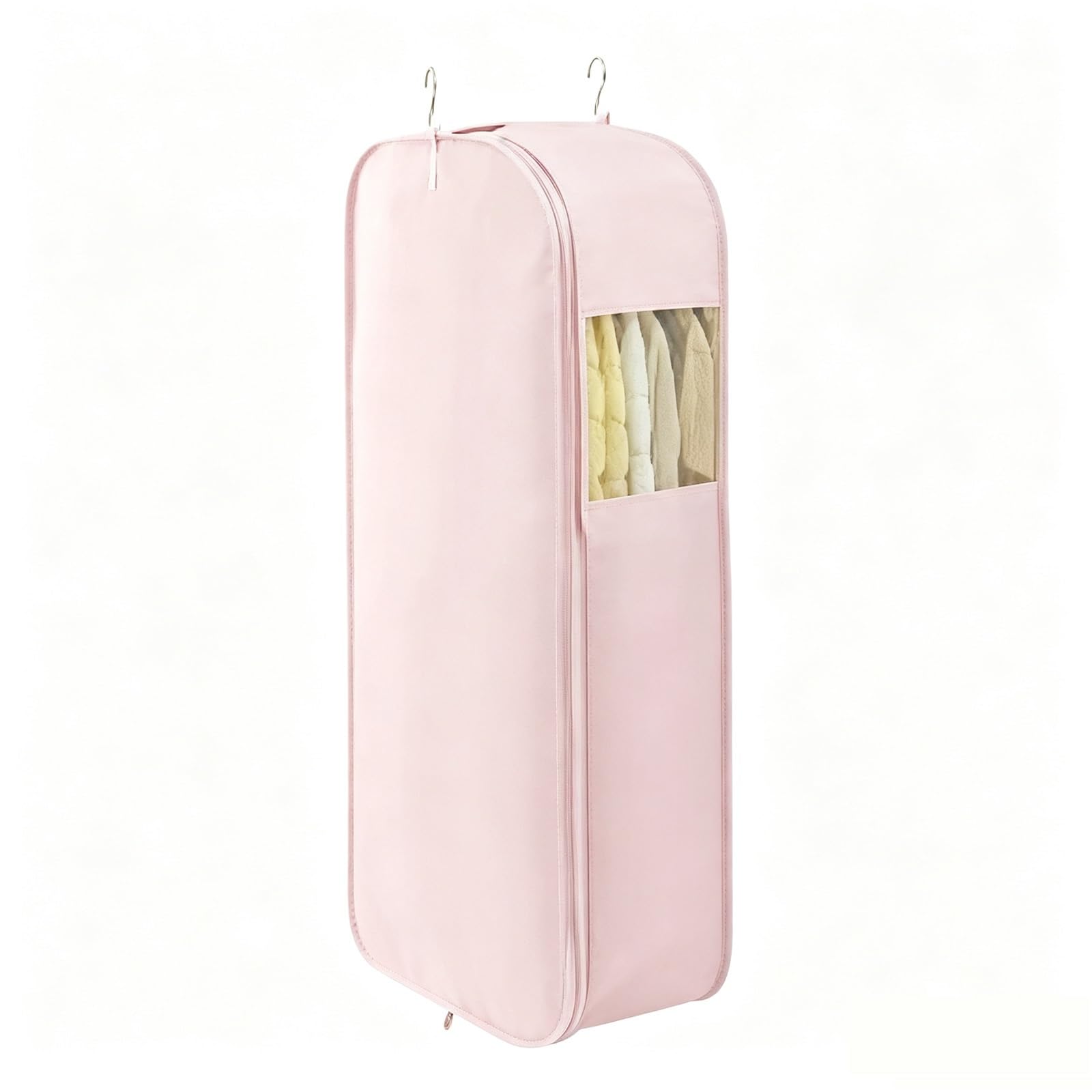 Custodie per Abiti Comprimibili e Resistenti per Appendere i Vestiti | Tessuto Pelle di Pesca e Traspirante, con Finestra Trasparente e Cerniera Autobloccante Scorrevole(Pink)