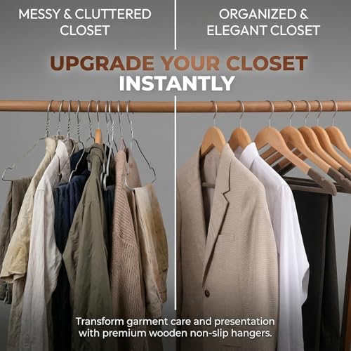 Image of Wooden Hanger for Clothes Hanging | Hangers for Wardrobe and Cupboard | Non-Slip Bar | Precisely Cut Notches | 360 Degree Swivel Chrome Hook | Hanging Garments and Accessories (2)
