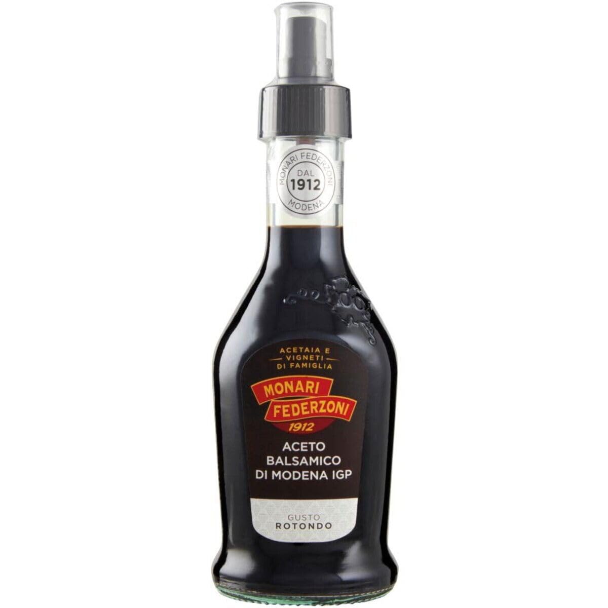 Monari Federzoni Aceto Balsamico di Modena I.G.P.Gusto Rotondo, Spray vinaigre balsamique de Modène I.G.P. Bouteille en verre de 250 ml + 1 sachet de talc Felce Azzurra gratuit, sachet de 100 g