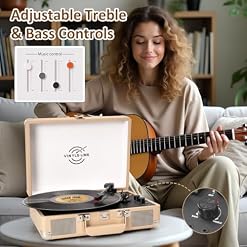 Vinyl Record Player Bluetooth with Treble & Bass Gain Vintage Portable Suitcase Turntable LP Player with Built-in Speakers, 33 45 78 RPM, Belt Drive, Auto Stop, RCA/AUX/Headphone Jack - Les Beatles, Paul McCartney, John Lennon, RIngo Starr, George Harrison Vinyl Record Player Bluetooth with Treble & Bass Gain Vintage Portable Suitcase Turntable LP Player with Built-in Speakers, 33 45 78 RPM, Belt Drive, Auto Stop, RCA/AUX/Headphone Jack – Image 3