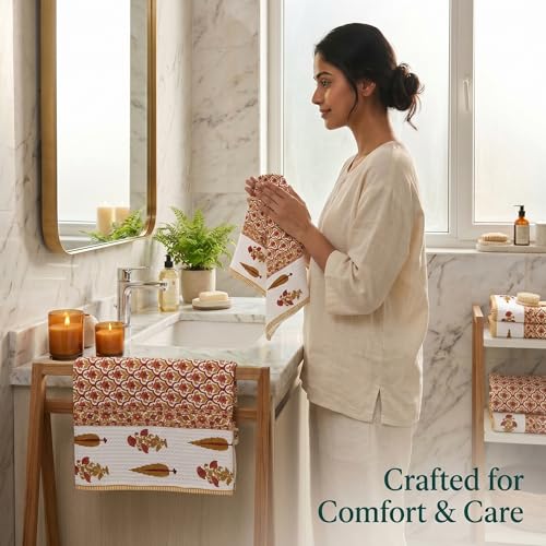 Image of Mafatlal Madhuban Waffle Bath & Hand Set (1 Bath 147x76 cm + 2 Hand 76x38 cm) | 250 GSM | Quick Dry & Lightweight | Daisy