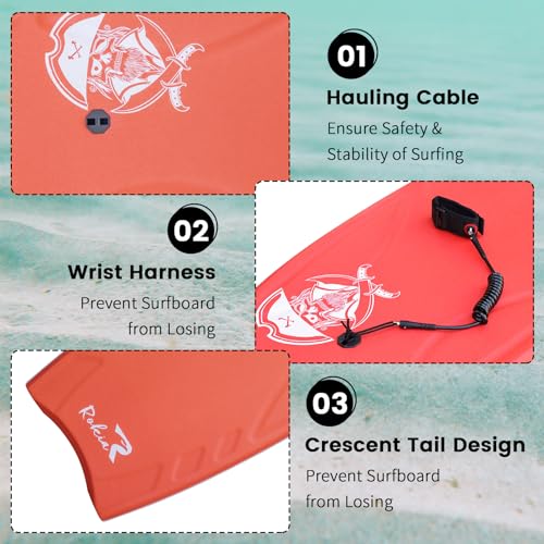 Rokia R Bodyboard 42 Inch Premium EPP Core Body Board for Beach with Durable XPE Cover Reinforced Reticular Structure Board Great Surfing for Teens and Adult Include Leash