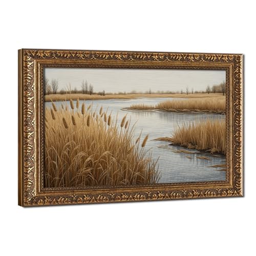 Poster de paysage d'automne pour réchauffer un mur blanc avec cadre doré