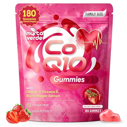 (180 Count) CoQ10 Gummies 300mg Sugar-Free | High Absorption Coenzyme Q10 Supplements with Omega-3 Vitamin E & Black Pepper | Heart Fertility & Energy | 6 Month Supply Strawberry Flavor