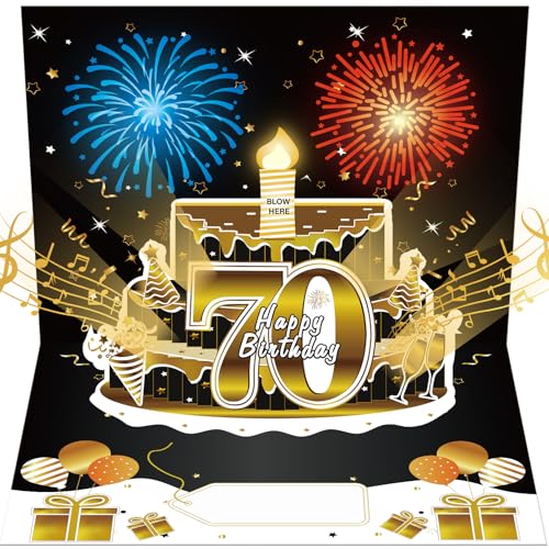 Turypaty 70th Birthday Cards Pop Up 3D Cake - Firework...
