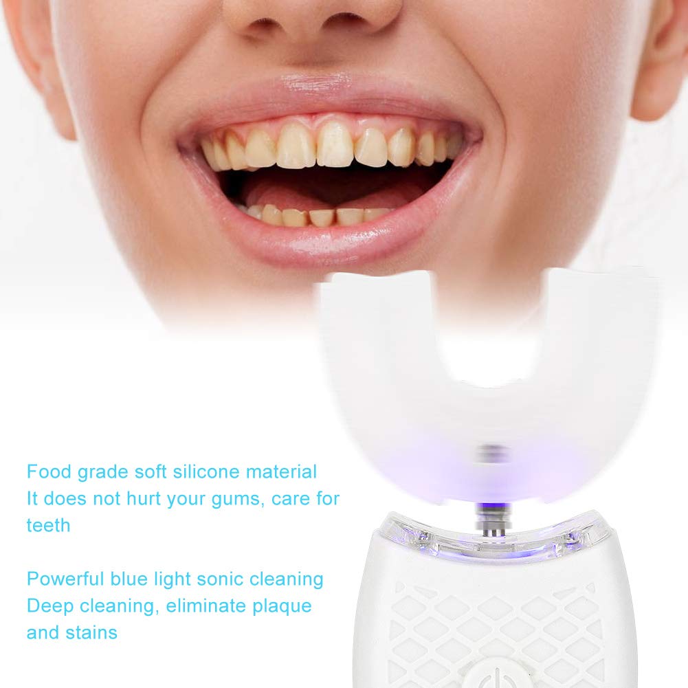 Cepillo de Dientes para Adultos en Forma de U, Cepillo de Dientes Eléctrico Automático con Cepillo de Silicona Limpieza de la Cabeza Cepillo de Dientes Recargable, para Hombres Mujeres Salud(blanco)