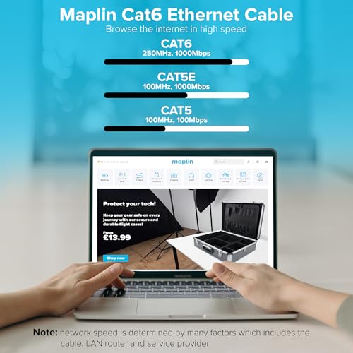 Maplin Ethernet Cable 50M Black CAT6 Gigabit LAN UTP Network Cable RJ45 High-Speed 10Gbps Compatible with Laptop/PC, CCTV, PS4/5, Xbox, Switch, Modem, Router, Smart TV, Printer, Sky Box, WiFi Extender - Image 4