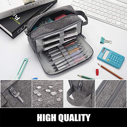 Sooez High Capacity Pencil Pen Case Durable Pencil Bag Pouch Box Organizer Portable Journaling Supplies With Easy Grip Handle & Loop, Asthetic Supply For Adults, Grey #TOP2