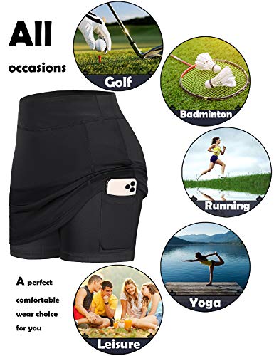 Image of BLEVONH Women Tennis Skirts Inner Shorts Elastic Sports Golf Skorts with Pockets
