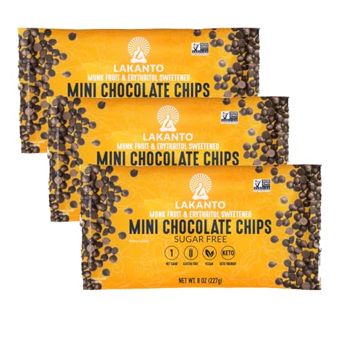 Lakanto Sugar Free Mini Chocolate Chips - Monk Fruit Sweetener and Erythritol, Perfect for Baking, Pancakes, Muffins, Protein Bites, Melting, Snacking, Toppings, Smoothies (8 oz - Pack of 3)