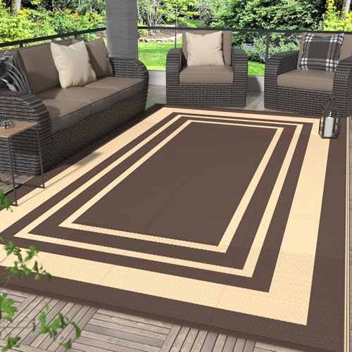 GENIMO Outdoor Rug, Waterproof Plastic Rugs for Patio, 6'x9' Mocha Beige