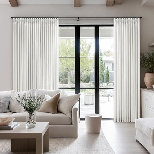 Image of 60 Inch Width Curtains 90 Inches Long Linen Curtains Pinch Pleated Beige | 90 Inch Length, Living Room Bedroom, Semi Sheer, Back Tab, Hooks Rings, Pinch Pleat, Patio Glass Door, 1 Panel, White