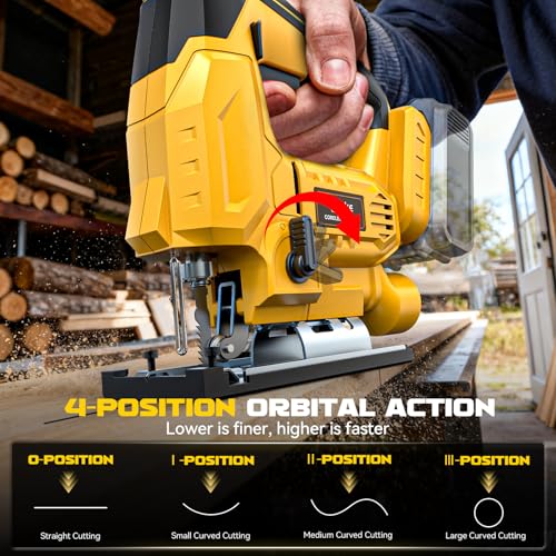 Ecarke Cordless Jig Saw Compatible With Dewalt 20V Battery, 4 Orbital Sets, 6 Variable Speeds Control, Dust-Blowing, ±45° Bevel Cuts, LED Light and 6PCS Blades for Straight Curve Cutting, Tool Only by Ecarke - Image 3