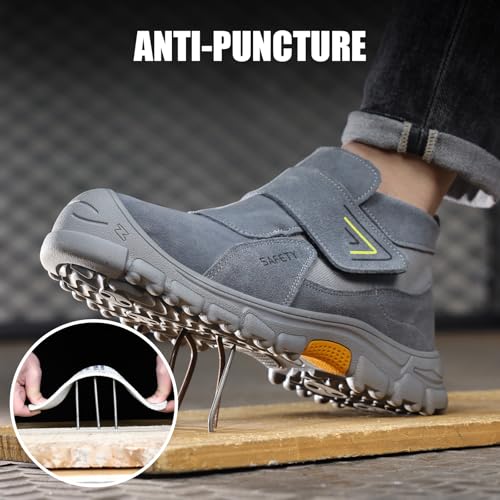 Image of GLANOUDUN Steel Toe Boots for Men, Welding Work Boots with Puncture-Resistant Midsole, High Top Hook and Loop Safety Footwear for Welding Workshop Construction Warehouse Factory
