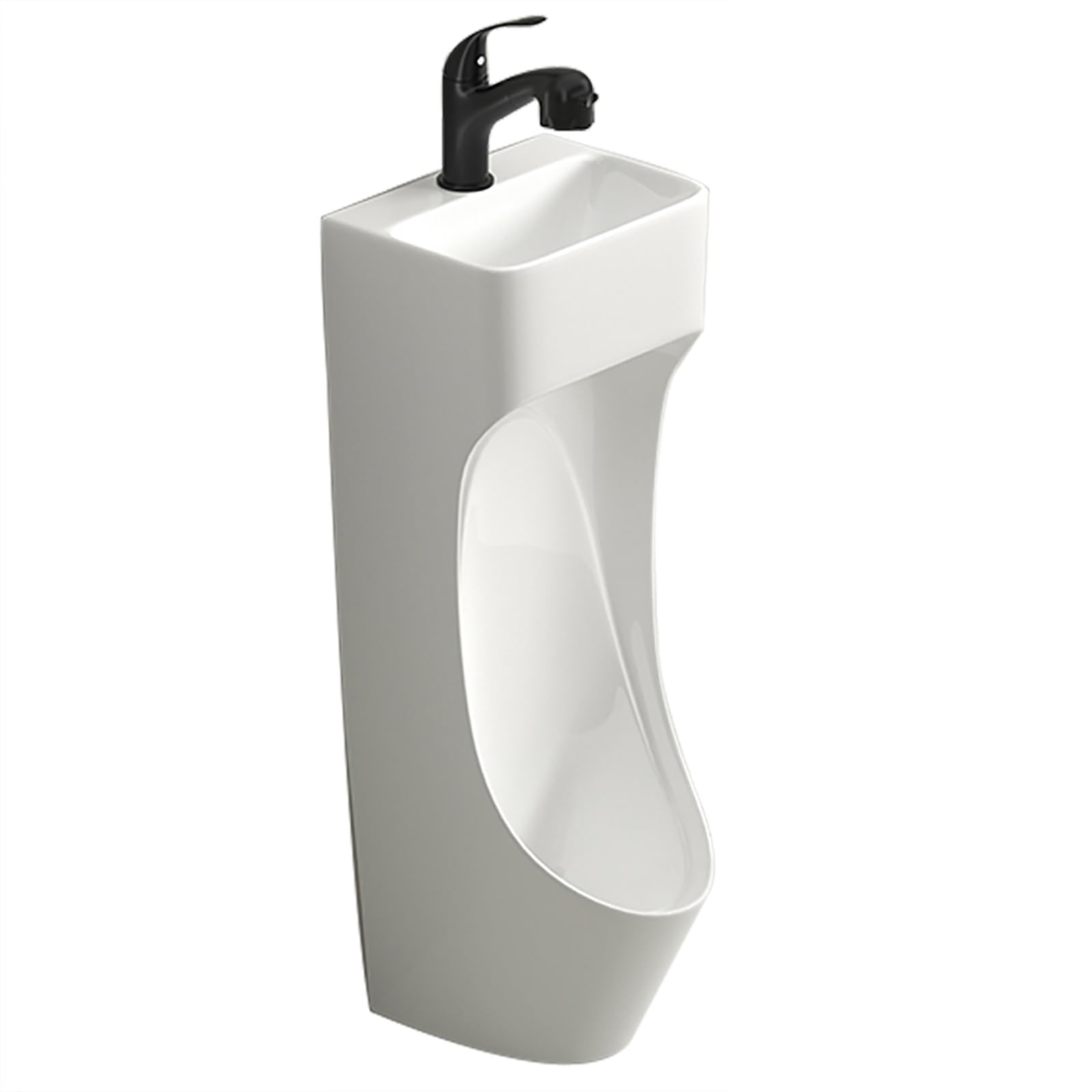 CSXSXAUO Ceramic Wall Mounted Urinal with Integrated Hand Wash Sink, Space-Saving Design for Commercial and Public Bathrooms, Includes Pull-Out Faucet