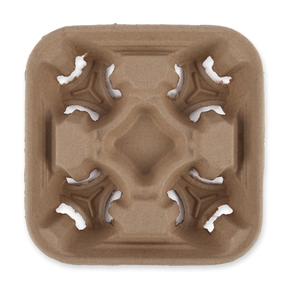 FRANZ MENSCH 300 Stück NATUREStar Becherhalter Quattro | Recyclingpapier, natur, L: 22,5cm, B: 22,5cm, H: 4,5cm, Karton, Becherhalter, Kaffebecherhalte, Getränkehalter