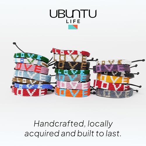 Ubuntu Life Beaded Leather LOVE Bracelet – Handmade Genuine Leather and Glass Bead Bracelet with Slide Closure, Stackable Bracelets for Women and Men3