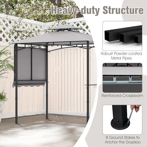 Tangkula-11×5-FT-Grill-Gazebo-with-Side-Awning-2-Tier-Barbecue-Gazebo-with-2-Shelves-12-Hanging-Hooks-Bottle-Opener-Outdoor-Grill-Canopy-for-Backyard-Garden-Poolside-Grey Tangkula 11×5 FT Grill Gazebo with Side Awning 2 Tier Barbecue Gazebo with 2 Shelves 12 Hanging Hooks Bottle Opener Outdoor Grill Canopy for Backyard Garden Poolside Grey