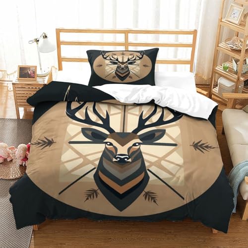 Housse de couette cerf 3D avec fermeture à glissière pour un lit facile à border