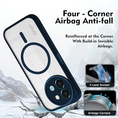 Image of V-TAN Back Cover for Vivo T3X 5G | TPU | Transparent Crystal Clear Magnetic Case Compatible with T3X | Camera Protective Shockproof Mobile Cover Design (Blue)