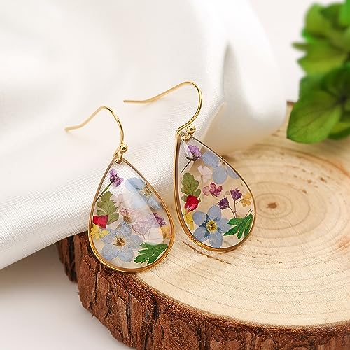 Forget-Me-Not Pressed Wildflower Earrings | Drop Dangle Earring For Wome | Pressed Flower Earrings Teardrop Dried Flowers Handmade Earrings3