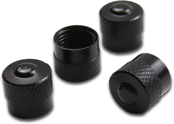 Pitlane Performance® Alu Ventilkappen 4 Stück Ventildeckel; Aluminium Auto-Reifen Schrader-Ventil; Ventilabdeckung Reifenventil-Kappen PKW SUV Motorrad Fahrrad (Schwarz, Racing) - 1