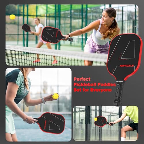 Image of Pickle Ball Paddle,Fiberglass Pickleball Paddles Set,Frosted Surface Pickleball Rackets, USAPA Standards,Oversized Sweet Spot Pickle Ball Paddle for Indoor Outdoor (A-2Line Red)