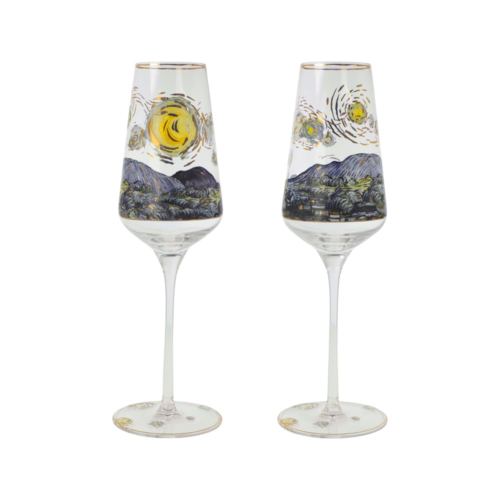 Copa de champán de lujo Goebel Van Gogh Noche Estrellada porcelana y cristal