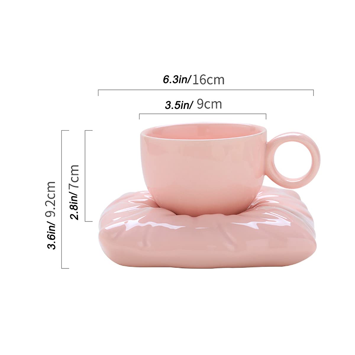 Taza de cerámica con Tapa, Taza de café de cerámica, Taza de té, Taza esmaltada Ideal para té, Leche, Cereales, Chocolate Caliente, Taza con Posavasos Creativo, 200 ml, 1 Pieza, Rosa