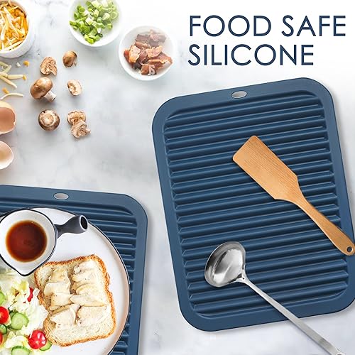 Image of Silicone Mats for Kitchen Counter, 9x12'' Trivets for Hot Pots and Pans, Navy Blue Silicone Trivets for Hot Dishes, Protect Table Quartz Countertops, Indigo