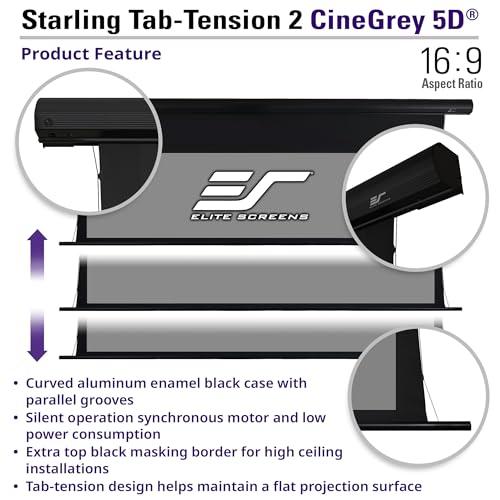 Image of Elite Screens Starling Tab-Tension 2 CineGrey 5D, 150 inch 16:9, Ceiling and Ambient Light Rejecting Electric Projector Screen Programmed Remote Kit, CLR /ALR Tab-Tension Projection Screen, STT150U2HD5-E6