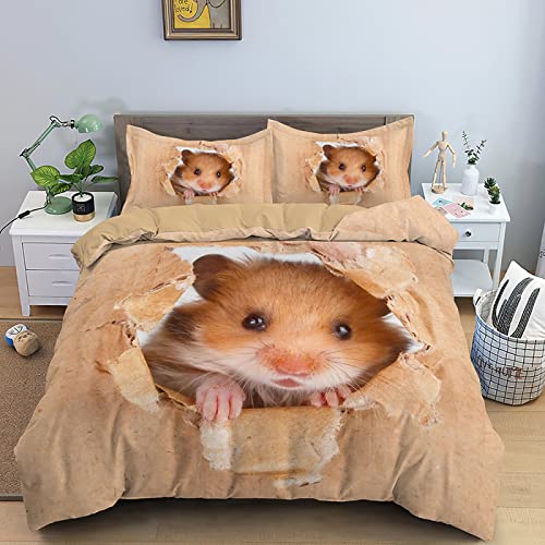 Housse de couette 90x190 enfant rat brun et taie d'oreiller lit fille garçon