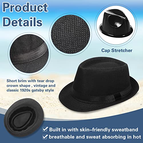 Image of Lasnten 16 Pcs Fedora Style Hat Bulk Men 1920s Gangster Short Brim Panama Cap Women Party Costume, Circumference 60 cm(Black)