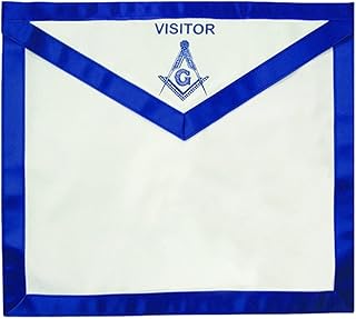 Masonic Visitor Apron - Blue Lodge Blue & White Duck Cloth for Freemasons. Visitor Text & Compass Square