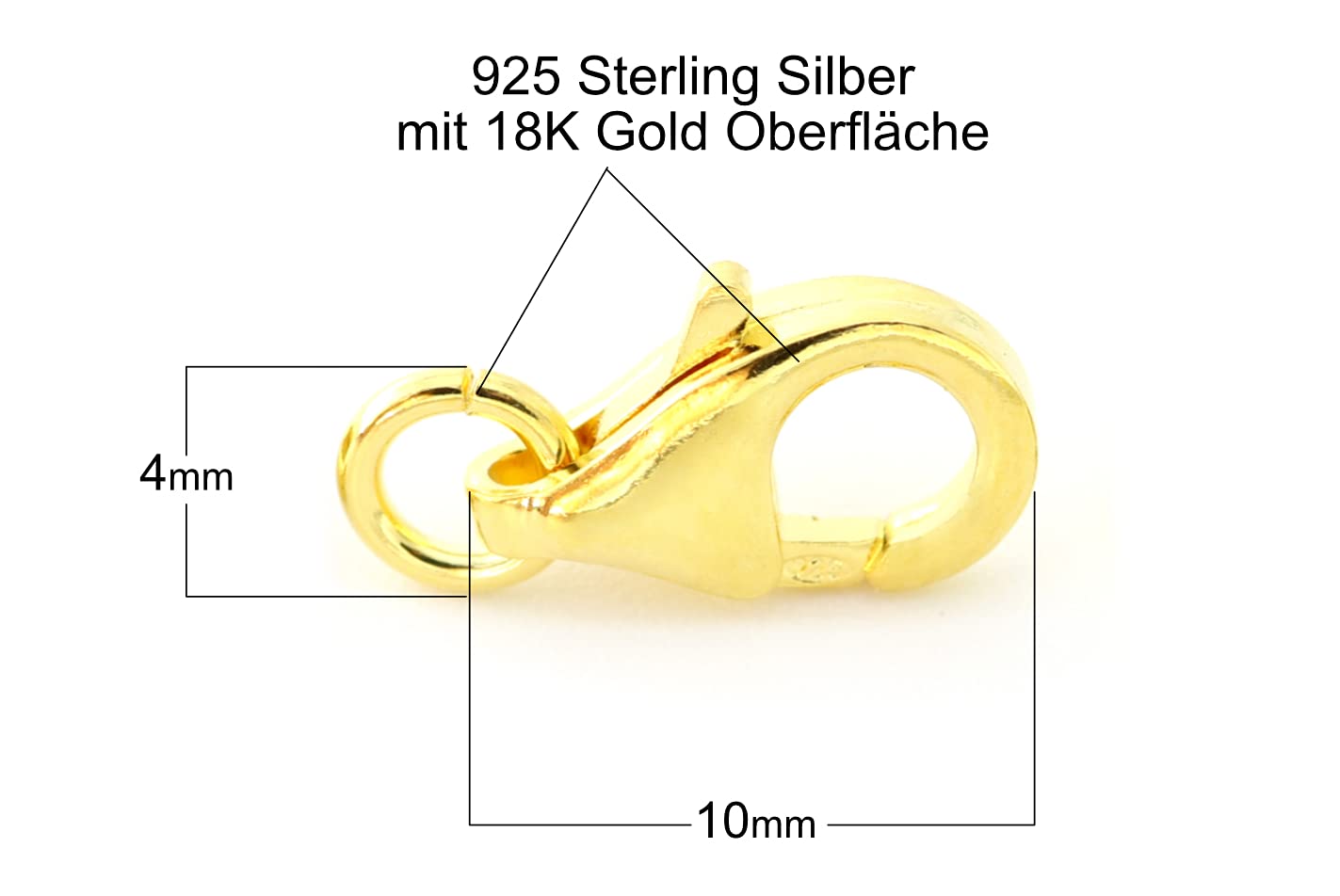 NaturSchatulle Karabinerverschluss Silber 925 18K Gold I 20 Stück Schmuckverschluss 10mm Karabinerhaken Kettenverschluss Basteln Schmuckherstellung