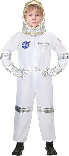 Miniatura 3 de Disfraz de astronauta para niños, traje espacial blanco, uniforme de piloto, guantes, casco, disfraz de Halloween y cosplay