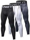 SANANG 3 Pack Pantalon de Compression pour Hommes Baselayer Cool Dry Collant de Sport Leggings Collants Running-Noir + Blanc + Gris-S