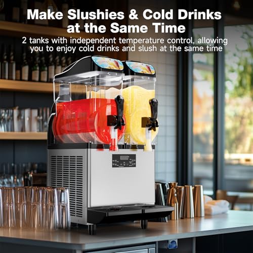 8Gal/30L Commercial Slushy Machine,Independently Control 2 Tank\'s Temp,5-45 Minutes to Make Margarita & Slushie & Cold Drink,Built-in LED Light,110V Professional Frozen Drink Maker with Self-cleaning - Thumbnail 4