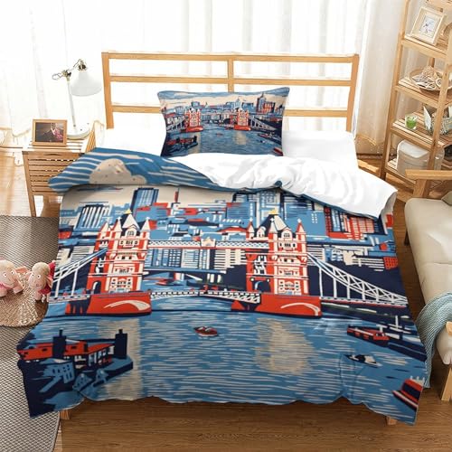 Funda nórdica 3D de Londres cama 135x200 microfibra suave con fundas de almohada 3