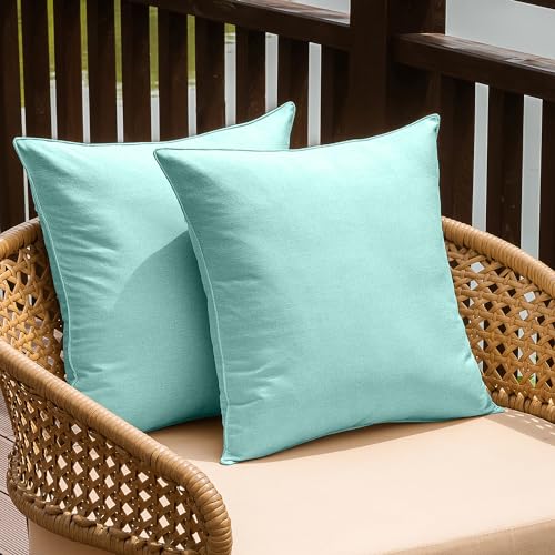 NiNi ALL Outdoor Waterproof Throw Pillow Covers Set of 2 Decorative Farmhouse Garden Pillowcase Solid Cushion Cases for Patio Tent Couch 18x18 inch Lake Blue