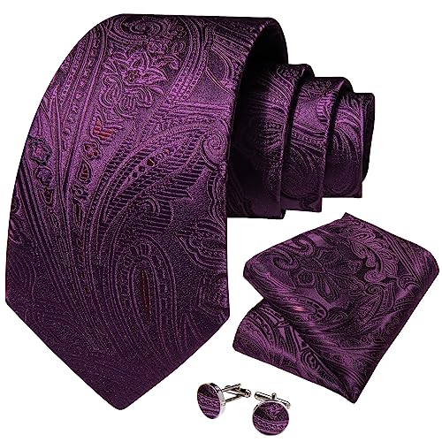 Image of DiBanGu Mens Paisley Tie Sets Silk Jacquard Woven Floral Necktie and Pocket Square Cufflinks Wedding Business Party