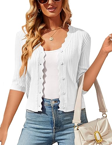 Image of Womens Cropped Cardigan Knit Shrugs for Dresses Tops V Neck Button Down Cardigans Sweaters