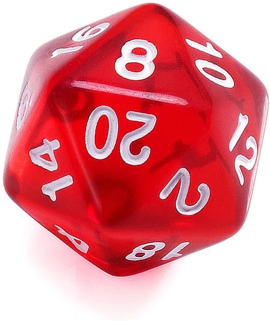 10 Pieces Polyhedral Dice Set D20 Dice 20mm Acrylic 20 Sided Game Dice for Dungeons and Dragons RPG MTG DND Dice Table Games (Transparent Red)