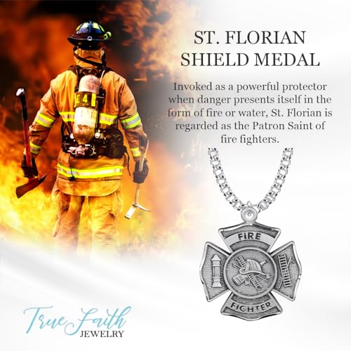 True Faith Jewelry Sterling Silver St Florian Fire Fighter Shield Medal Patron Saint Pendant Necklace, 1 Inch2